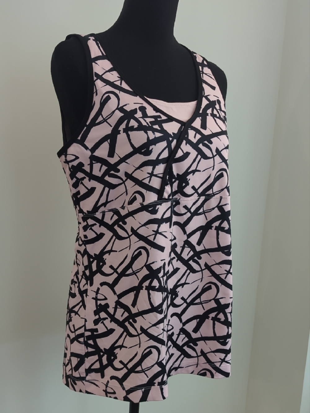 Xersion Pink Tank with Black Abstract Scribble Design
